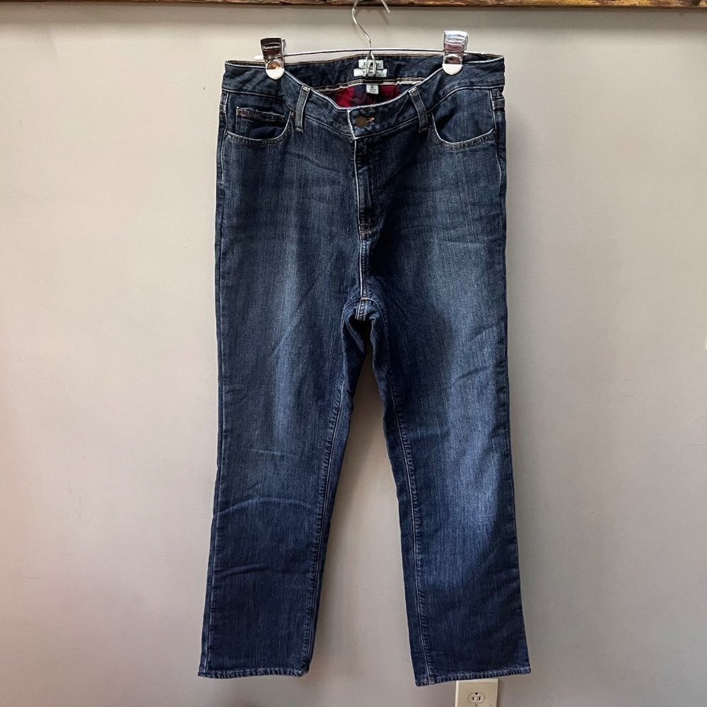 L.‎ L. Bean Favorite Fit Red Buffalo Plaid Flannel Lined Jeans- Women's Size 12
